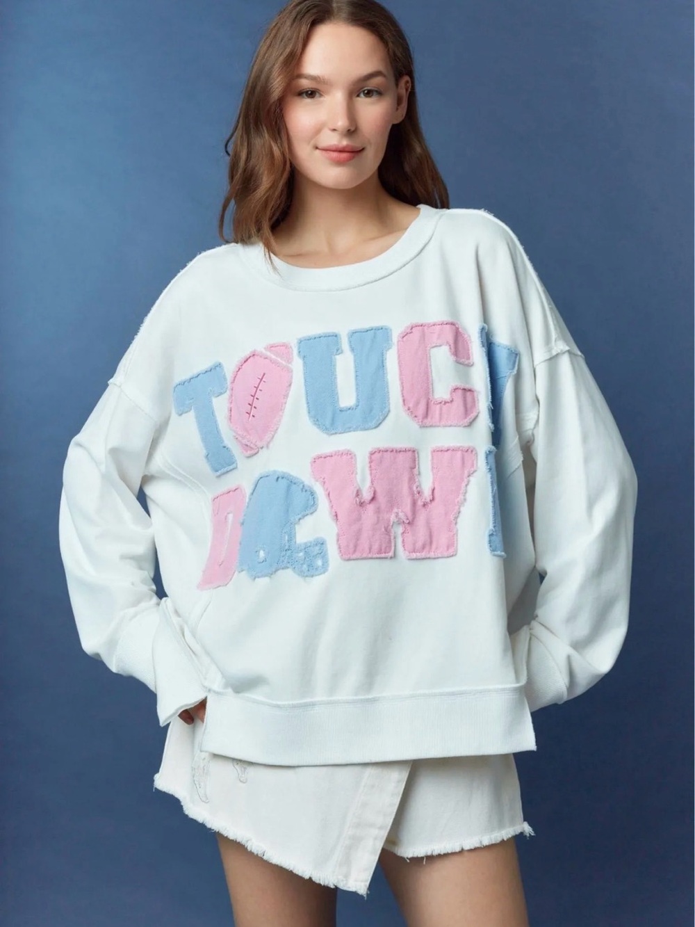 New peach love football oversize touch down sweatshirt small med large